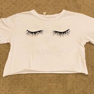 White Crop Top with Eyelash Print